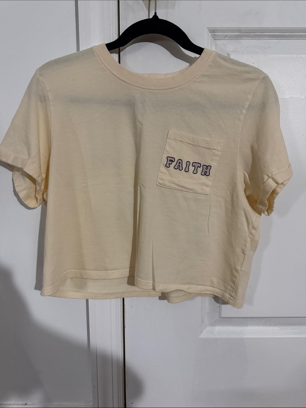 Women's Cream Crop Pocket Tee with FAITH Graphic